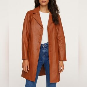 Brown/cognac Leather Coat for Women MEDIUM